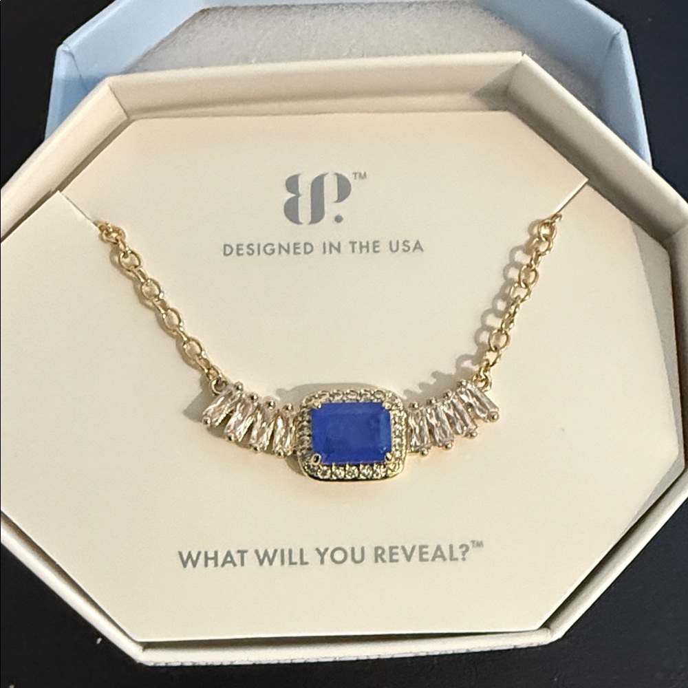 Gold and Blue Necklace with Square Pendant